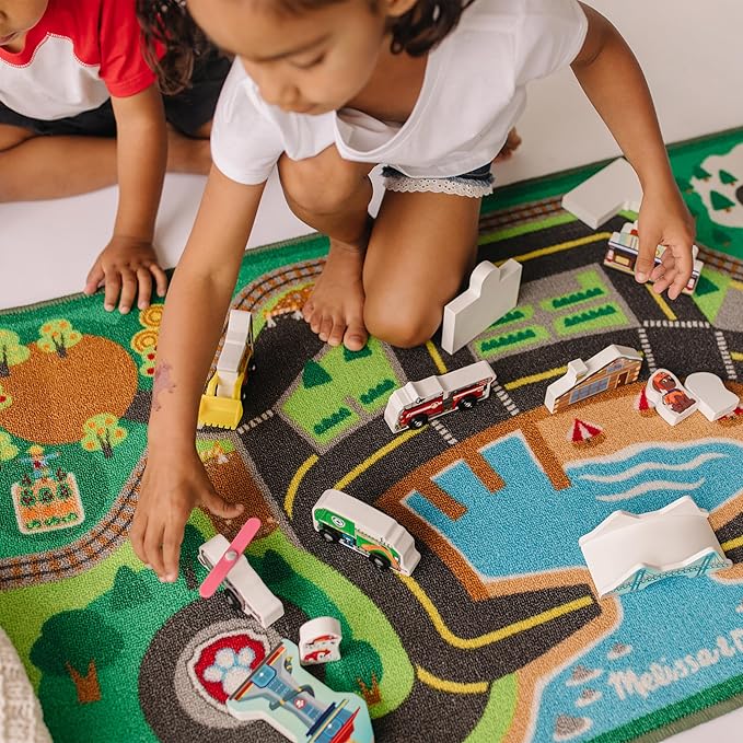 Melissa & Doug PAW Patrol Activity Rug - Adventure Bay (22 Pieces) PAW Patrol Town Mat with Wooden Toys for Ages 3+
