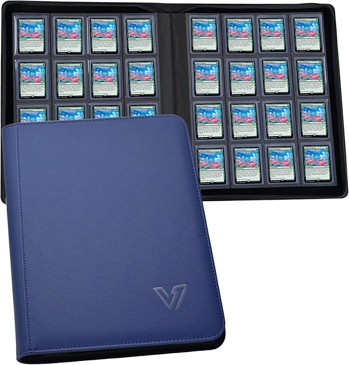 Toploaders Binder,Holds 640 Top Loaders,16 Pocket Top Loader Binder for 3" x 4"Rigid Cards,Double Sided Card Binder Abulm in 3"x4"Toploaders for Trading Cards (TOP 640 Dark Blue)