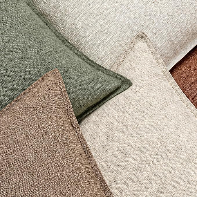 MIULEE Decorative Thick Textured Lumbar Pillow Cover 14x36 in Natural Beige | 1 Pack, Long Linen Blend Body Pillow Cover, Flange Edge Design, Farmhouse Modern Boho Style, Bed Couch Living Room Decor
