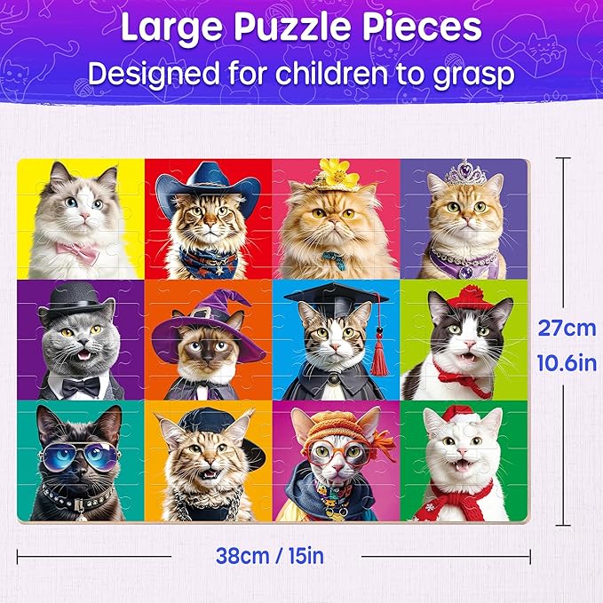 SYNARRY 100 Piece Puzzles for Kids Ages 4-6, Cats Dogs Flowers Donuts Puzzles for Kids Ages 6-8, Large Jigsaw Puzzles for 4-8 Years Old, Educational Toys Gifts for 3-5 5-8 8-10 Years Old Boys Girls