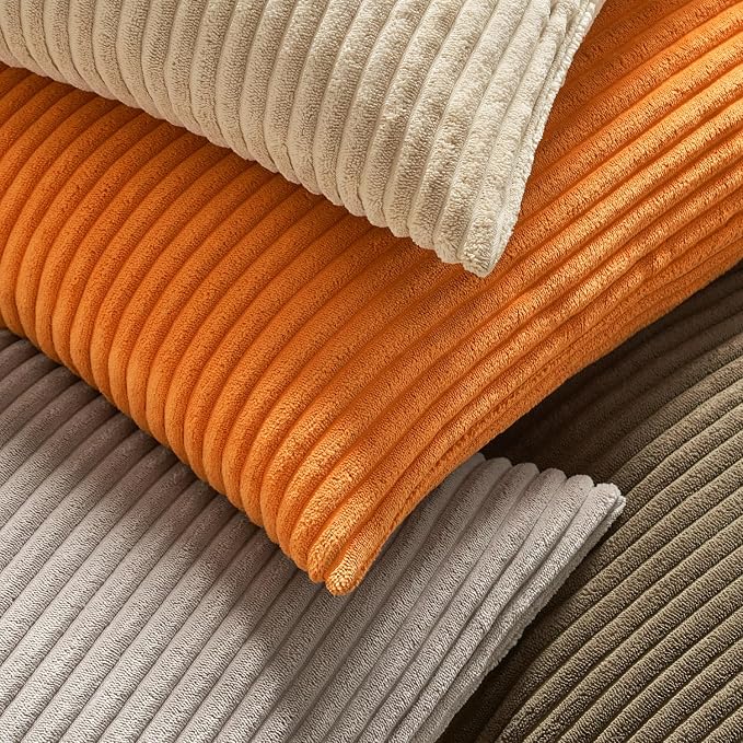 MIULEE Fall Decorative Corduroy Throw Pillow Covers Set of 2 20x20 Orange | Soft Striped Textured Cushion Cases, Boho Energetic Vibe Pillowcases for Home Decor, for Couch Chair Sofa Bed Living Room