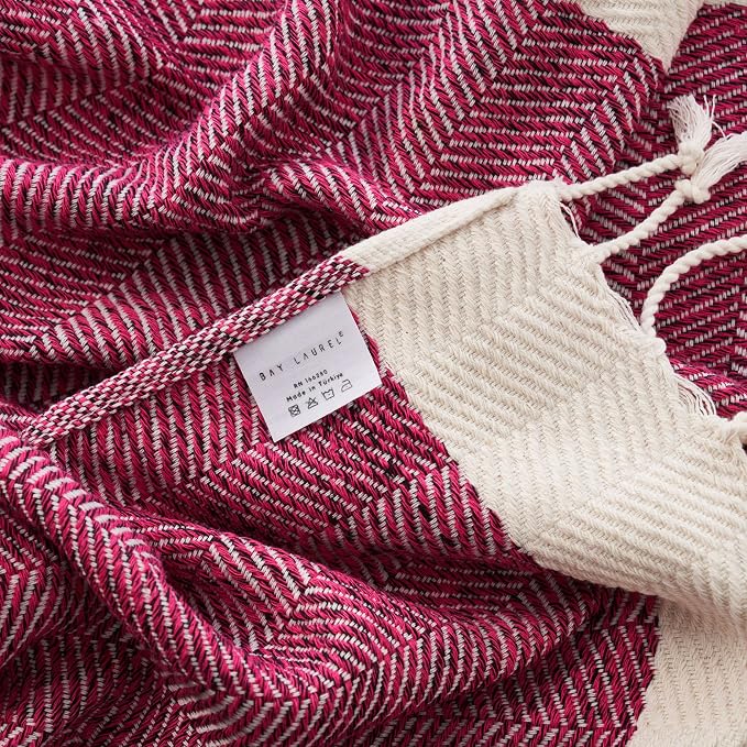 BAY LAUREL Turkish Hand Towel – Pack of 2 | Soft & Absorbent Decorative Towels for Bathroom, Hand, Face, Hair, Gym, Yoga, SPA, Kitchen & Tea | Boho Decor (Fuchsia, Herringbone 16X40 Inches (Set of 2)