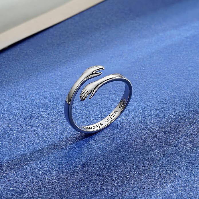 Yesteel Valentines Gifts for Kids Teen Girls - S925 Sterling Silver Hug Ring for Teen Girls Women, Adjustable Ring Jewelry Mothers Day Birthday Gifts for Daughters Mom Sister Wife Friends Grandma