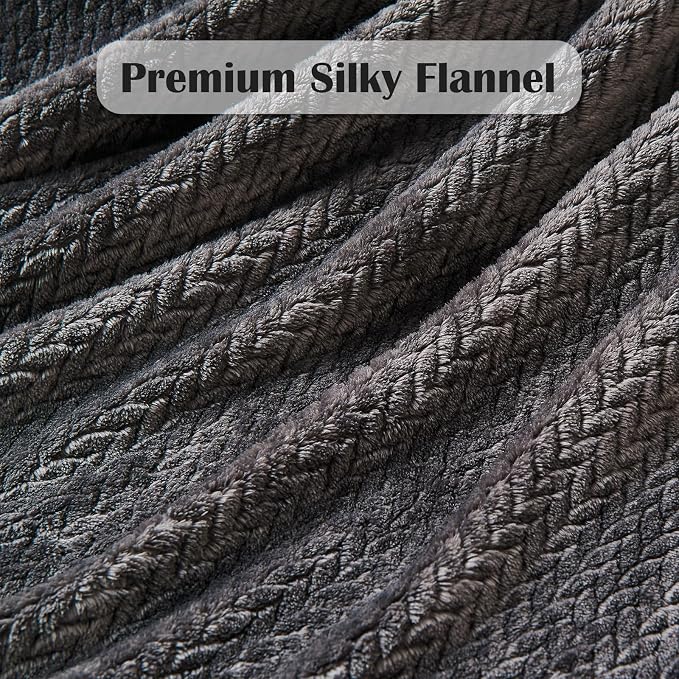 NEWCOSPLAY Fleece Leaves Pattern Queen Blanket, Dark Grey, 90"x90" | Super Soft Throw Blanket, Lightweight Cozy Bed Sofa Blanket, Premium Silky Flannel Fleece, Travel Blanket for All Season Use