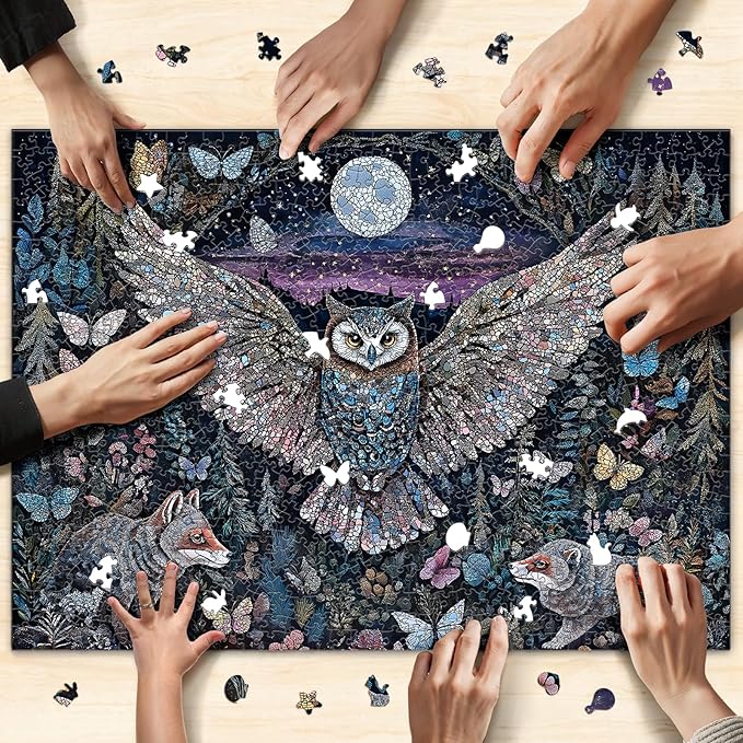 Glow-in-The-Dark Owl Puzzles for Adults 1000 Pieces, Difficult Challenging Unique Puzzle for Adults,6 Colors on Back Jigsaw Puzzles, Size 26.6x19.2