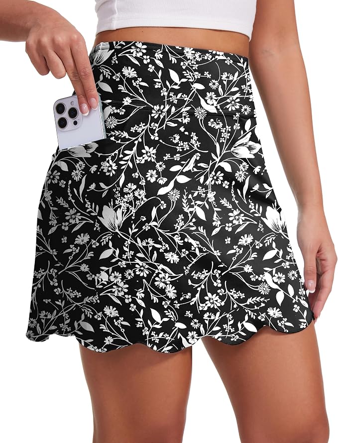 Skorts for Woman with Pockets 16" Golf Athletic Skirts Scalloped Hem Tennis Skirt Dressy Casual