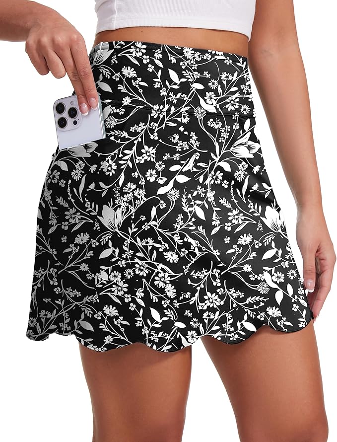 Skorts for Woman with Pockets 16" Golf Athletic Skirts Scalloped Hem Tennis Skirt Dressy Casual