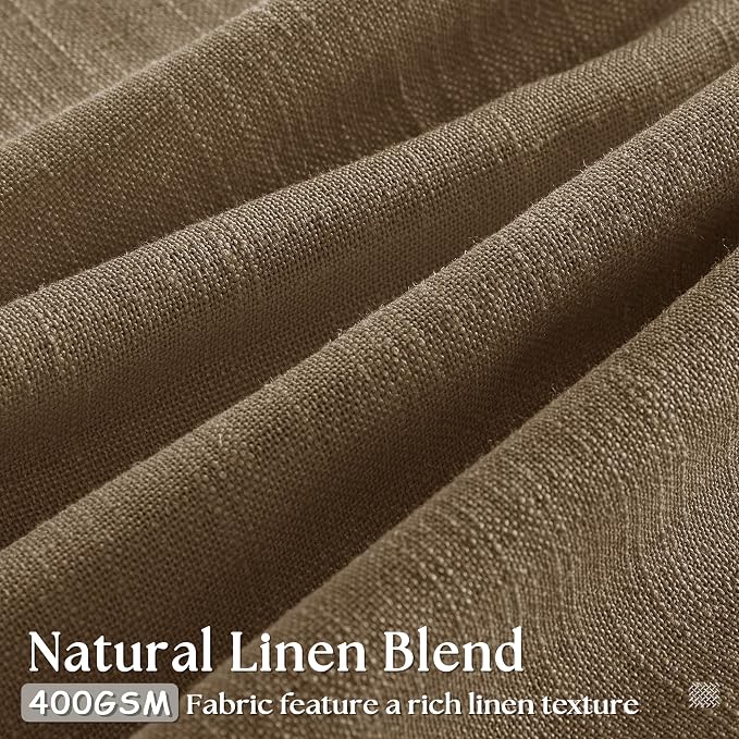 Dutch Cocoa Pinch Pleat Linen Curtains 92 Inches Long 60 Inch Wide 1 Panel | Light Filtering Semi Sheer Privacy, 400GSM Fabric Memory Shape, Pinch Pleated, for Sliding Door Living Room Bedroom, W60xL92