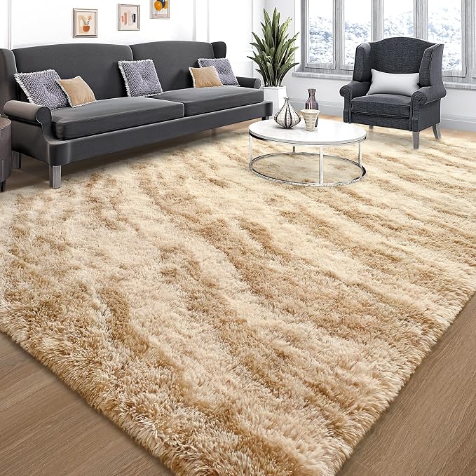 Tepook Fluffy Large Rugs for Living Room, Area Rug 6x9 Soft Carpet for Bedroom, Modern Shaggy Rug for Kids Boys Girls, Plush Indoor Nursery Home Decor Rug with Non-Slip Bottom, Beige Brown