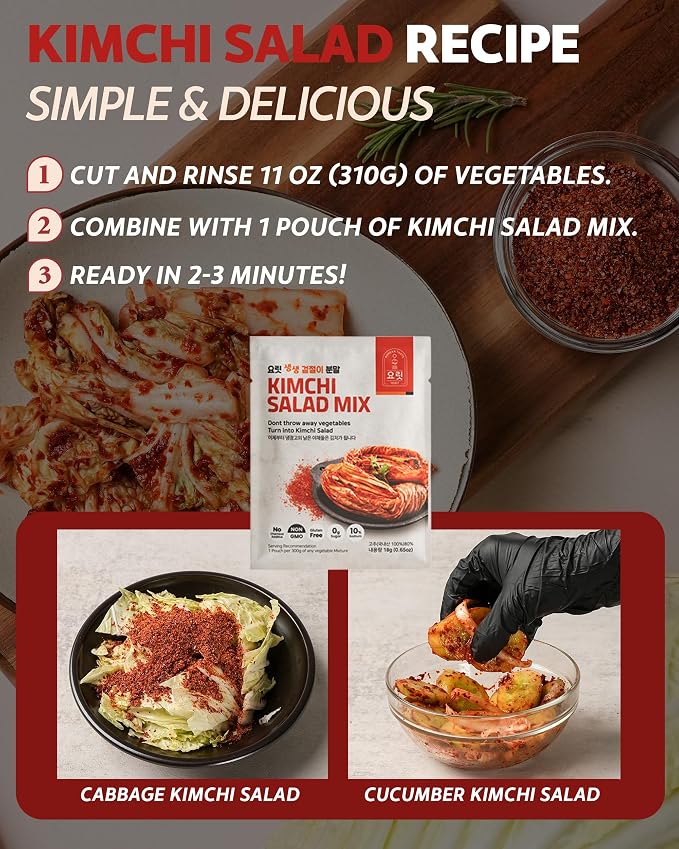 Yorit Instant Kimchi Salad Seasoning Mix, Korean Gochugaru, 4 Pack | Make Fresh Kimchi-Style Salad in Minutes; No Added MSG, Mild Gochugaru Heat; Great on Tacos, Rice, Eggs & K-BBQ