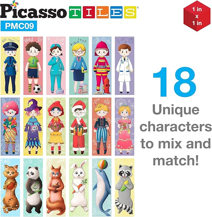 PicassoTiles Magnetic Expression Puzzle Toy Building Block Mix & Match Cubes Cubes Magnet Pre-School Sensory Toys Gifts Educational STEM Learning Kit for Kid, Baby Toddler Age 3 and Up 9 Piece PMC09