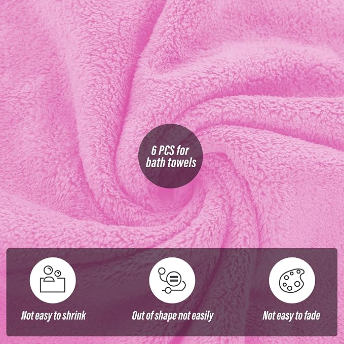 MOONQUEEN 6 Pack Premium Bath Towel Set - Quick Drying - Microfiber Coral Velvet Highly Absorbent Towels - Multipurpose Use as Bath Fitness, Bathroom, Shower, Sports, Yoga Towel (Frozen Berry)