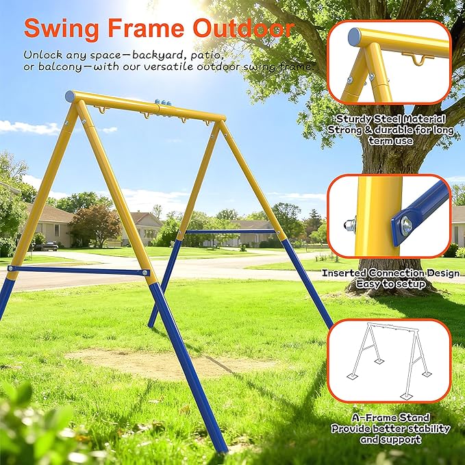 Heavy-Duty Steel Swing Stand for Outdoor, 500lb Capacity Universal Swing Frame, Adult-Rated Anti-Tip Design for Porch/Backyard, Easy Tool-Free Assembly, Yellow(Swing Stand Only)
