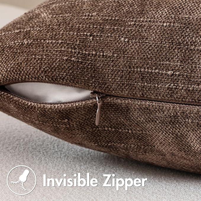 MIULEE 12x20 Inch Lumbar Textured Chenille Pillow Covers Chocolate Brown | Pack of 2 Decorative Soft Throw Pillows, Solid Textured Cushion Covers, Modern Home Decor for Couch Sofa Bedroom Living Room