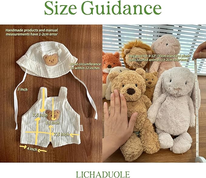 9-12"/30cm Teddy Bear Outfit: 2-Piece (Romper + Bonnet) Doll Clothes for Medium Bashful Bunny Bartholomew Bear（NO Doll）