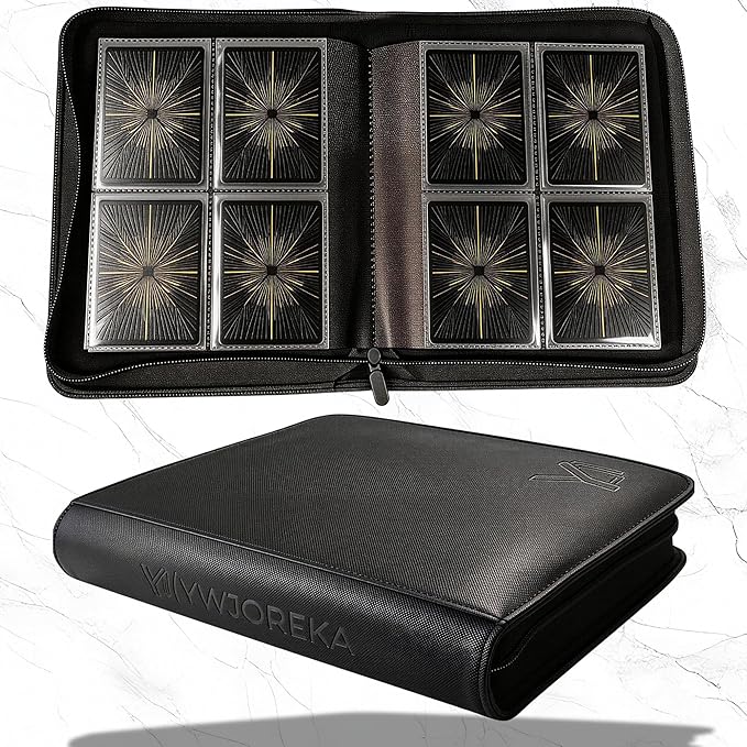 Toploader Binder 4 Pocket, Holds 128 Toploaders, Double-Sided Card Storage Binder for 3" x 4" Rigid Cards, PU Leather Album for Trading Cards & Sports Cards(black)