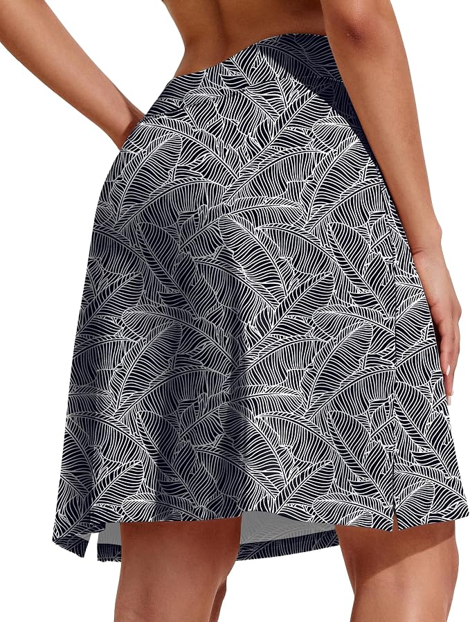 COOrun Women's 20" Knee Length Skirts High Waisted Golf Skorts with Pockets | Soft, Quick Dry, Split Hem, Built-in Shorts, A-line, Modest Skirts, for Golf Athletic Tennis Work Casual