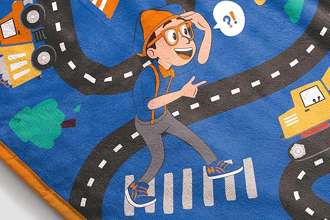 Jay Franco Kids Plush Throw Blanket – Soft & Cozy Fleece Throw for Bedroom & Couch Décor, Official Licensed Product, Blue - Blippi, 40x50 - Travel Blanket
