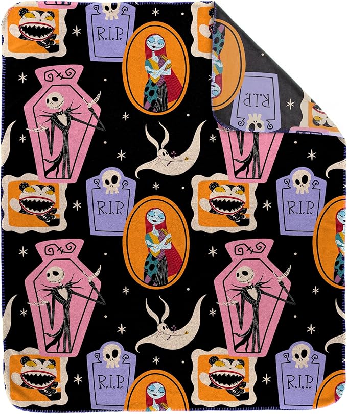 Jay Franco Kids Plush Throw Blanket – Soft & Cozy Fleece Throw for Bedroom & Couch Décor, Official Licensed Product, Multi - Nightmare Before Christmas, 40x50 - Travel Blanket