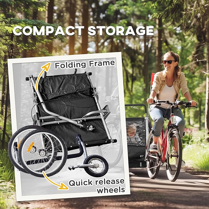 Aosom Elite 360 Swivel Bike Trailer for Kids Double Child Two-Wheel Bicycle Cargo Trailer with 2 Security Harnesses