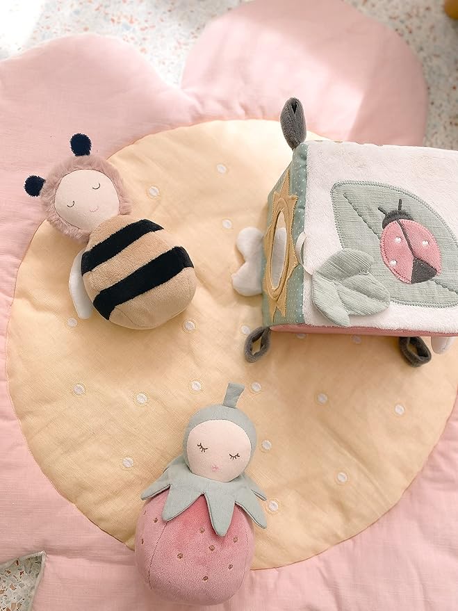MON AMI Honey Bee Chime Activity Toy | 7-Inch Soft Velour Baby Sensory Toy | Perfect Newborn Essentials | Cute Nursery & Playroom Décor