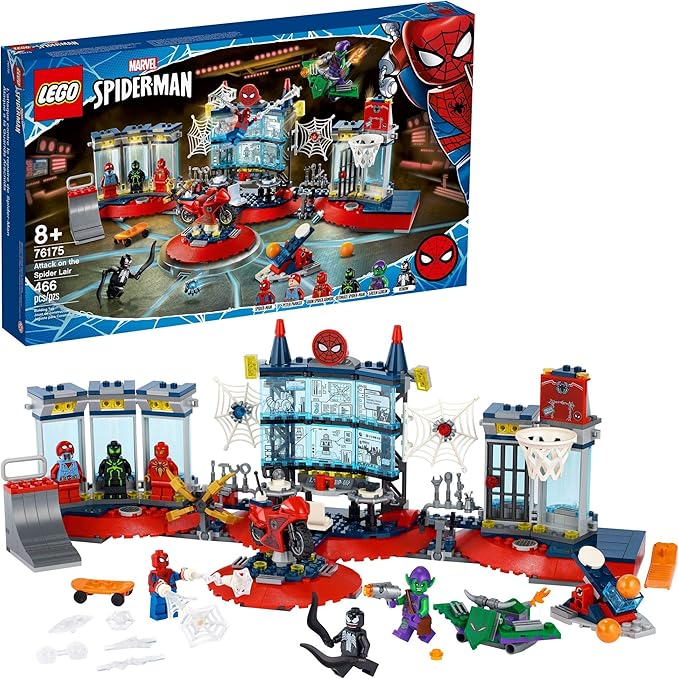 LEGO Marvel Spider-Man Attack on The Spider Lair 76175 Cool Building Toy, Featuring The Spider-Man Headquarters; Includes Spider-Man, Green Goblin and Venom Minifigures