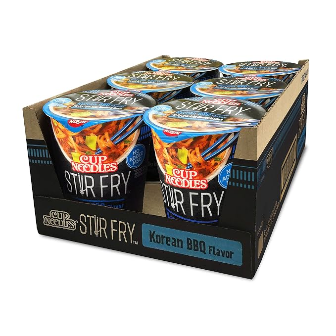 Nissin Cup Noodles Stir Fry Noodles in Sauce, Korean BBQ, 2.89 Ounce (Pack of 12)
