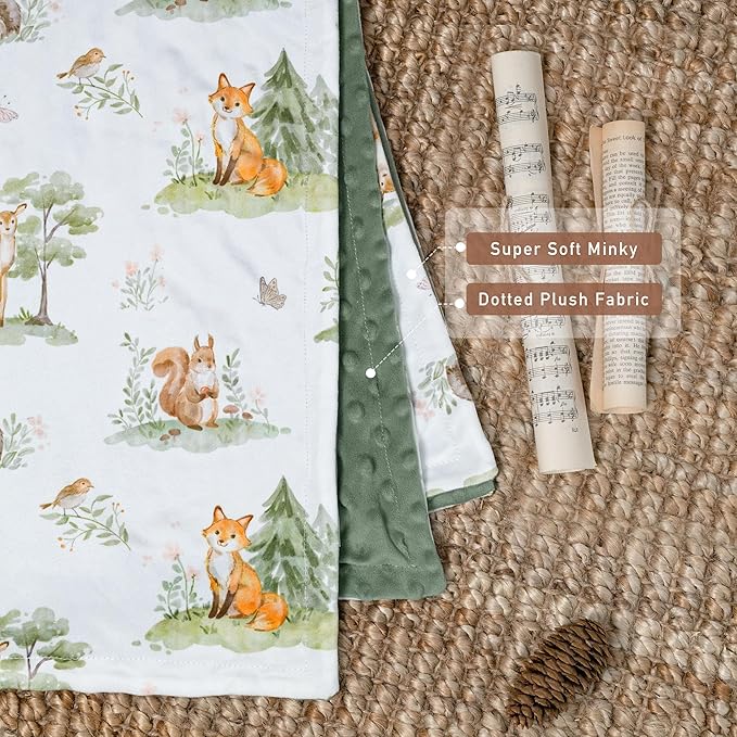Baby Blanket for Boys Girls, Super Soft Double Layer Minky Dot Blanket with Woodland Animals, 30x40 Inch Lightweight Dotted Backing for Infant Toddler Nursery Crib, Sensory Security Throw