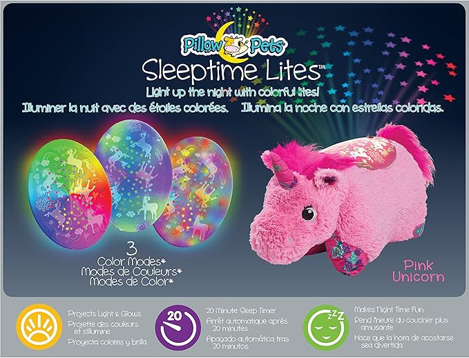 Pillow Pets Colorful Pink Unicorn Sleeptime Lite 11" Stuffed Animal Plush Nightlight
