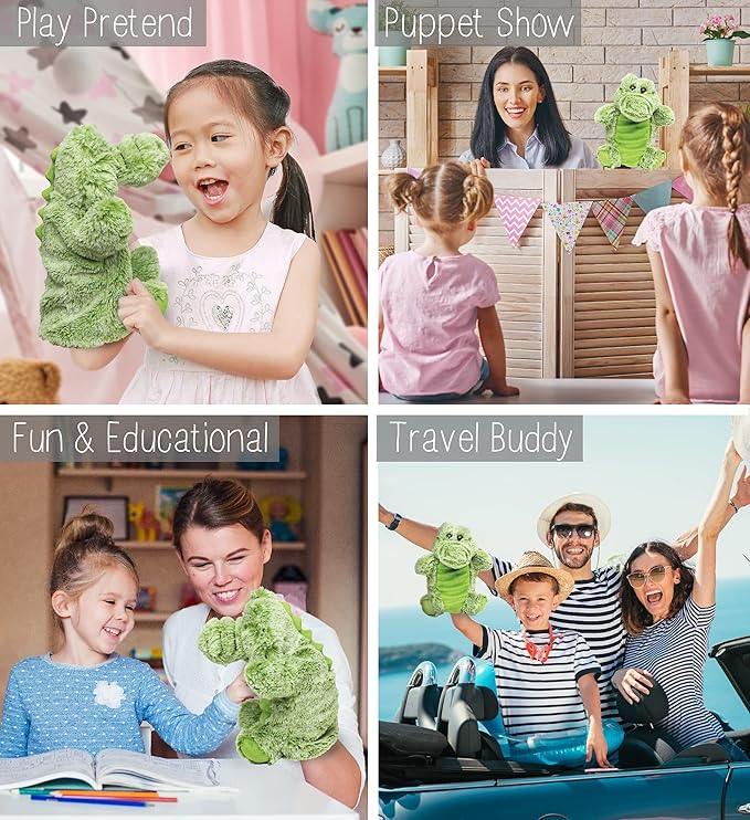 DolliBu Alligator Plush Hand Puppet For Kids - Soft Plush Stuffed Animal Hand Puppet Toy for Puppet Show Games Puppet Theaters for Kids, Adult Cute Puppets Educational Toy to Teach Children & Toddlers