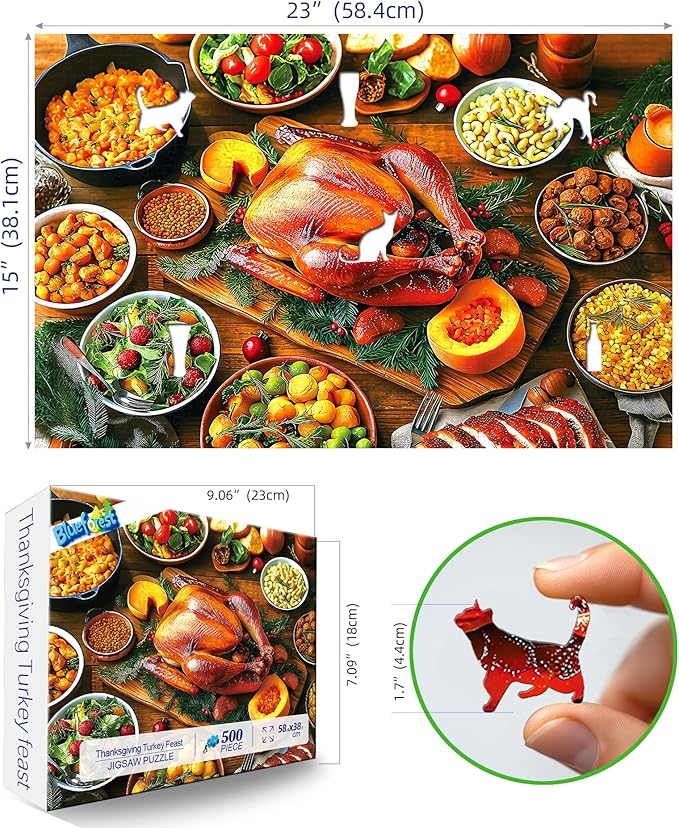 Delicious Dinner 500 Piece Puzzles for Adults, Fun Puzzles for Adults 500 Pieces with HD Print & Poster, 15" X 23" Dust Free Halloween Christmas Family Games