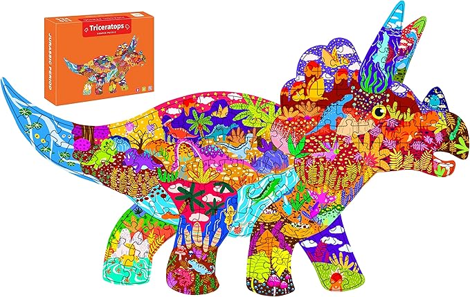 Jigsaw Puzzles for Kids Ages 4-8, 8-10, Colorful Animal Shaped Puzzle Floor Puzzles Children Learning Educational Toys Games Gifts for Boys and Girls (Triceratops-150 PCS)