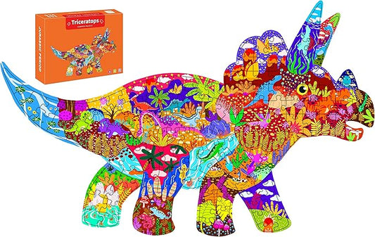 Jigsaw Puzzles for Kids Ages 4-8, 8-10, Colorful Animal Shaped Puzzle Floor Puzzles Children Learning Educational Toys Games Gifts for Boys and Girls (Triceratops-150 PCS)