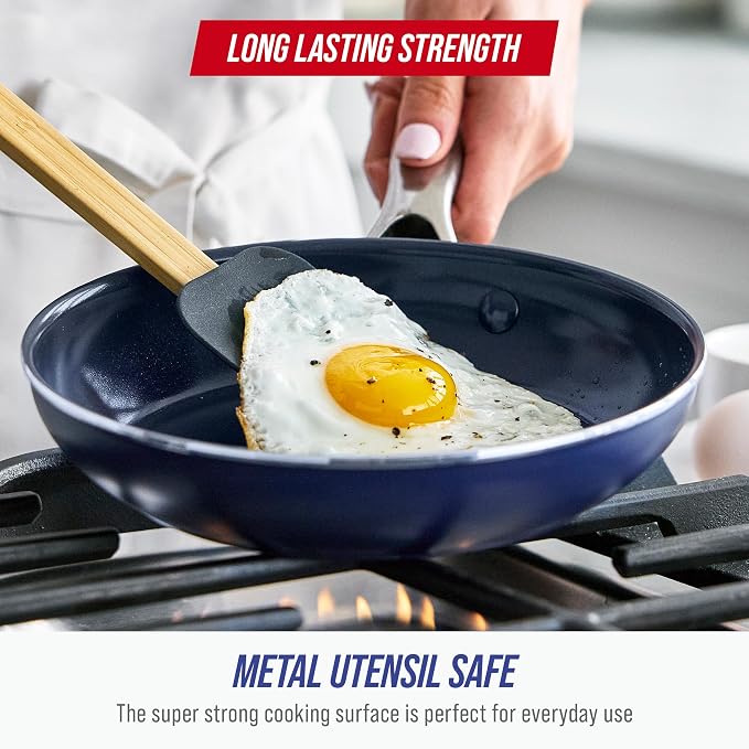 Blue Diamond 8" Diamond Infused Ceramic Nonstick Frying Pan Skillet, Blue | PFAS-Free Ceramic Nonstick, Dishwasher & Oven Safe, Stay Cool Handle, Durable Metal Utensil Safe, Egg & Omelet Pan