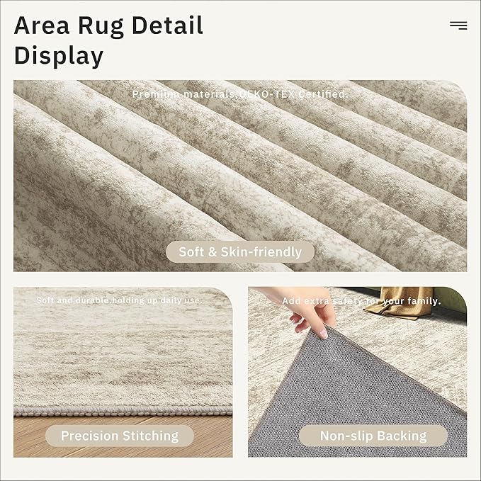 Soalmost 3x4 Rugs Non-Slip, Small Washable Kitchen Entryway Area Rug Beige | Vintage Low Pile Carpet for Nursery Coffee Table Bathroom, Foldable Stain Resistant Indoor Door Mat Entrance Powder Room