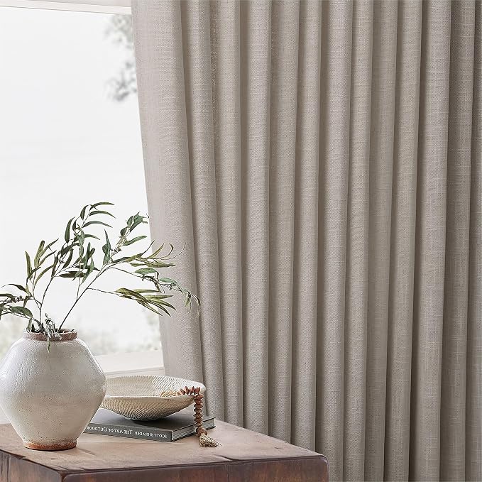 Burlywood Birch Linen Pinch Pleated Curtains 120 Inches Long for Living Room Pleated Drapes Hooks Back Tab Thick Linen Textured Boho Farmhouse Country Extra Long 120 Inch Curtain for Dining Bedroom