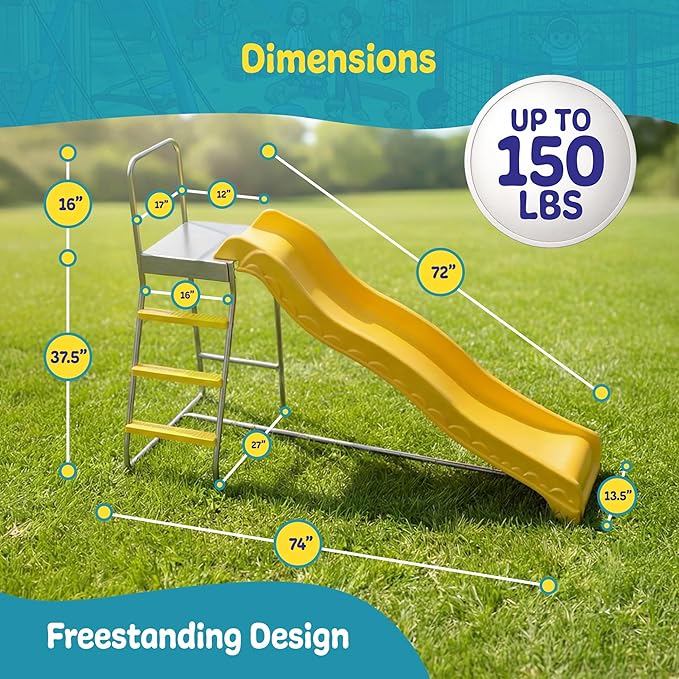 Machrus Upper Bounce Trampoline Step N Slide Attachment with Ladder and Steps, Fun Accessories, Indoor and Outdoor, for Round or Rectangle Trampolines with or Without Net, Yellow