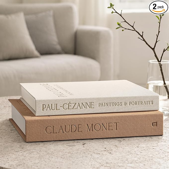 Aesthetic Decorative Books - Coffee Table Books Decor - Faux Decor Book Storage Box for Decoration - Set of 2 Linen Fake Book for Home Table Decors - Photo Storage Keepsake Box
