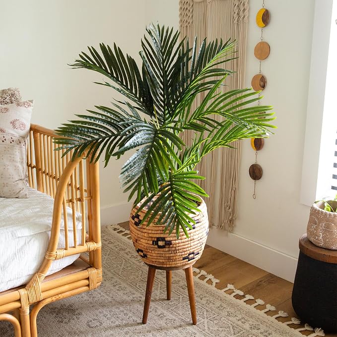 Nearly Natural 3ft Golden Cane Palm Tree - Artificial Tropical Tree with Realistic Green Fronds and Bamboo-Like Trunk, Includes Nursery Planter for Indoor Décor