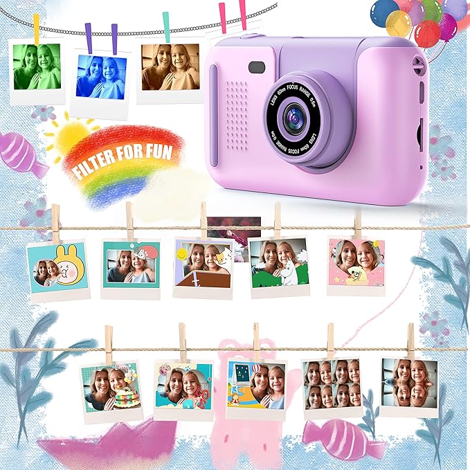 Kids Camera with Flip-up Lens for Selfie & Video, HD Digital Camera with 32GB SD Card, Ideal for 3-8 Years Old Girls Boys on Birthday Christmas Party as Gift