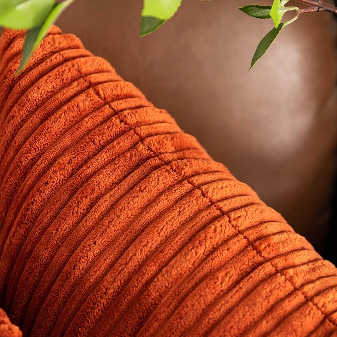 UGS UGASA Fall Pillow Covers Super Soft Striped Corduroy Large Throw Pillow Sham Cushion Cover Living Room, 1 Pc, 26" x 26" (Pack of 1) (66cm), Burnt Brick