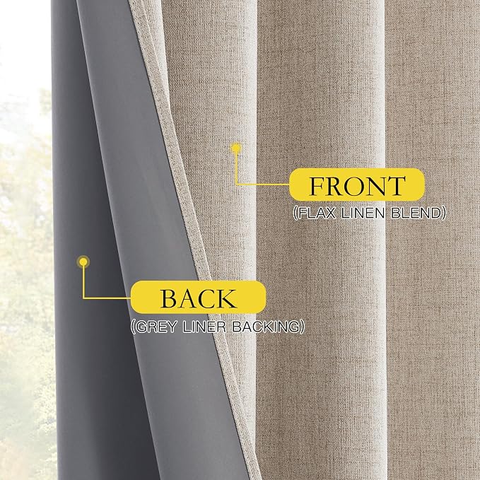 NICETOWN Natural 100% Blackout Linen Curtains 84" Long for Bedroom, Farmhouse Thick Linen Blend Window Treatment Panels Thermal Insulated Drapes for Living Room (1 Pair, 52" Width Each Panel)