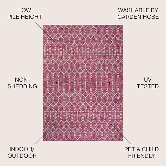 JONATHAN Y Moroccan Geometric Indoor Outdoor Area Rug 9X12 Fuchsia/Light Gray, Ourika Textured Weave for Backyard, Patio, Porch, Easy-Cleaning, High Traffic, Pet-Friendly, Non-Shedding (SMB108Q-9)
