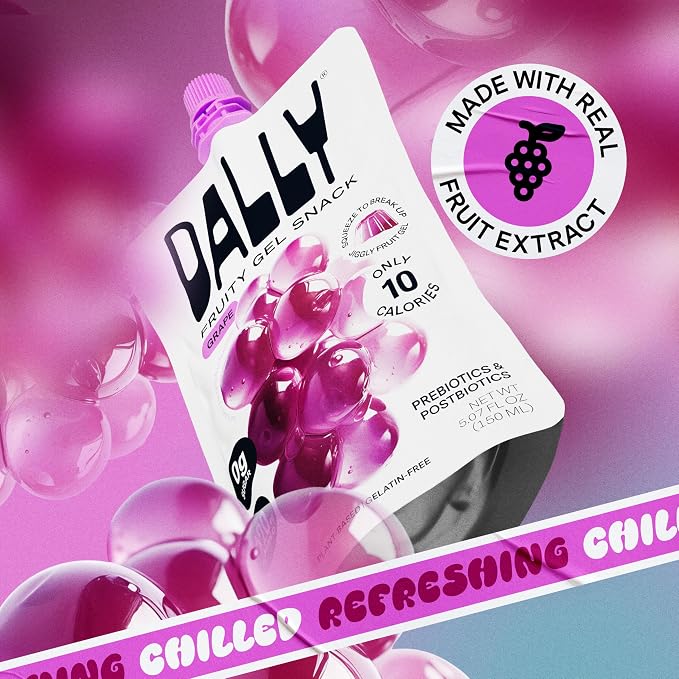 Dally Grape Drinkable Konjac Jelly, 10 Pouches, Korean Fruit Snack | Sugar free, keto and gluten free; prebiotics, postbiotics and vitamin C for skin and immune health