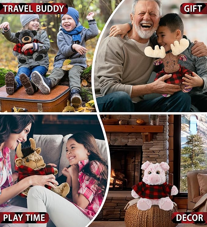 DolliBu Red Hoodie Plaid Jacket Teddy Bear Clothes - Cute Red Long Sleeve Shirt Plaid Flannel Sweater For Teddy Bear, Stuffed Animal Dress Up Lumberjack Costume, Plush Toy Clothing Accessories - Large