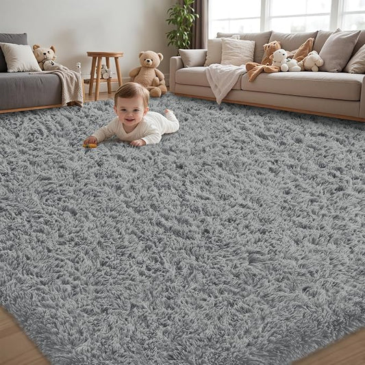 5x8 Area Rug for Living Room:Ultra Soft Fluffy Shag Light Grey Rugs,Large Fuzzy Plush Indoor Non Slip Carpet Washable Rug for Bedroom Kids Nursery Office Dorm Modern Decor(Light Grey 5'x8')