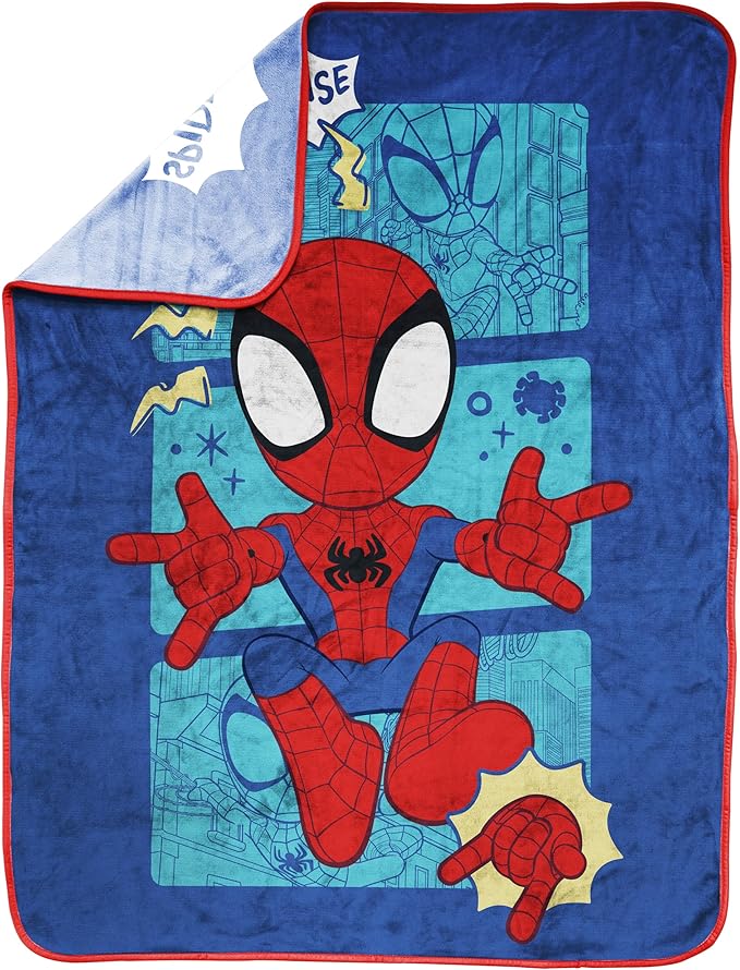 Jay Franco Kids Plush Throw Blanket – Soft & Cozy Fleece Throw for Bedroom & Couch Décor, Official Licensed Product, Blue - Spidey & Friends, 40x50 - Travel Blanket