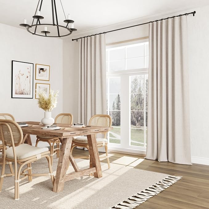 Guken Extra Long 100% Blackout Linen Curtains for Bedroom 102 inches Long, Thermal Insulated Room Darkening Black Out Drapes for Living Room, Back Tab Rod Pocket 2 Panels Set,Farmhouse,52x102