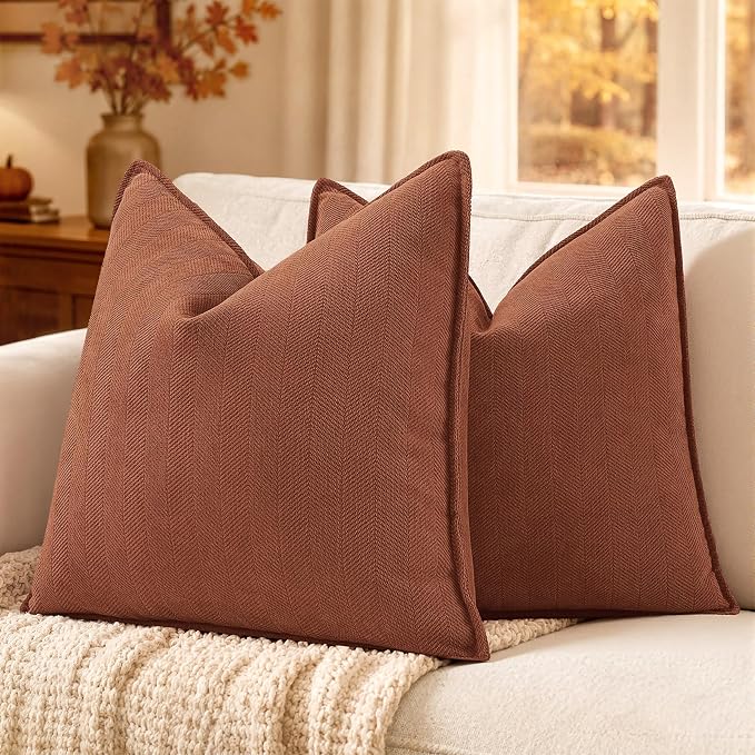MIULEE Pack of 2 Fall Burnt Orange Decorative Chenille Pillow Covers 20x20 | Soft Couch Throw Pillows,Farmhouse Cushion Covers with Elegant Design for Sofa,Bedroom,Living Room,Spring Home Decor