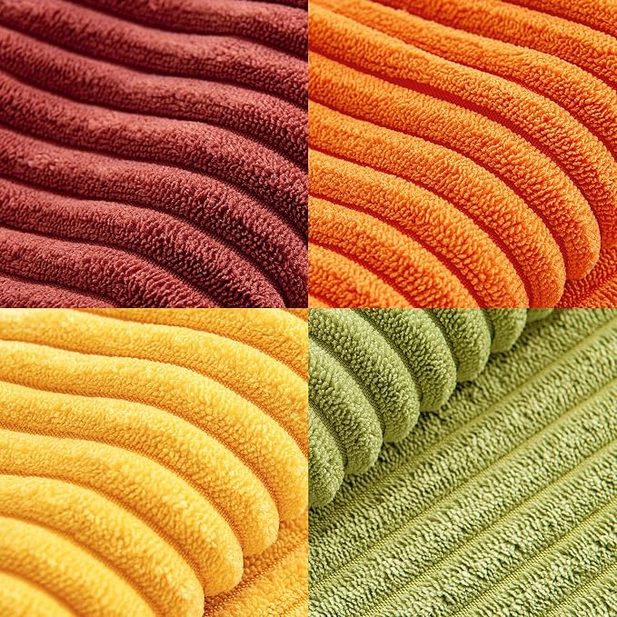 MIULEE Fall Burnt Orange Decorative Throw Pillow Covers 20x20 Inch Set of 4 Boho Color-Clash Cushion Covers Modern Farmhouse Pillow Cases Corduroy Striped Home Decor for Couch Sofa Bed